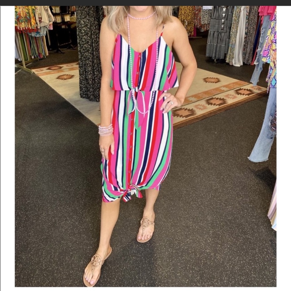 Front tie resort wear stripe dress